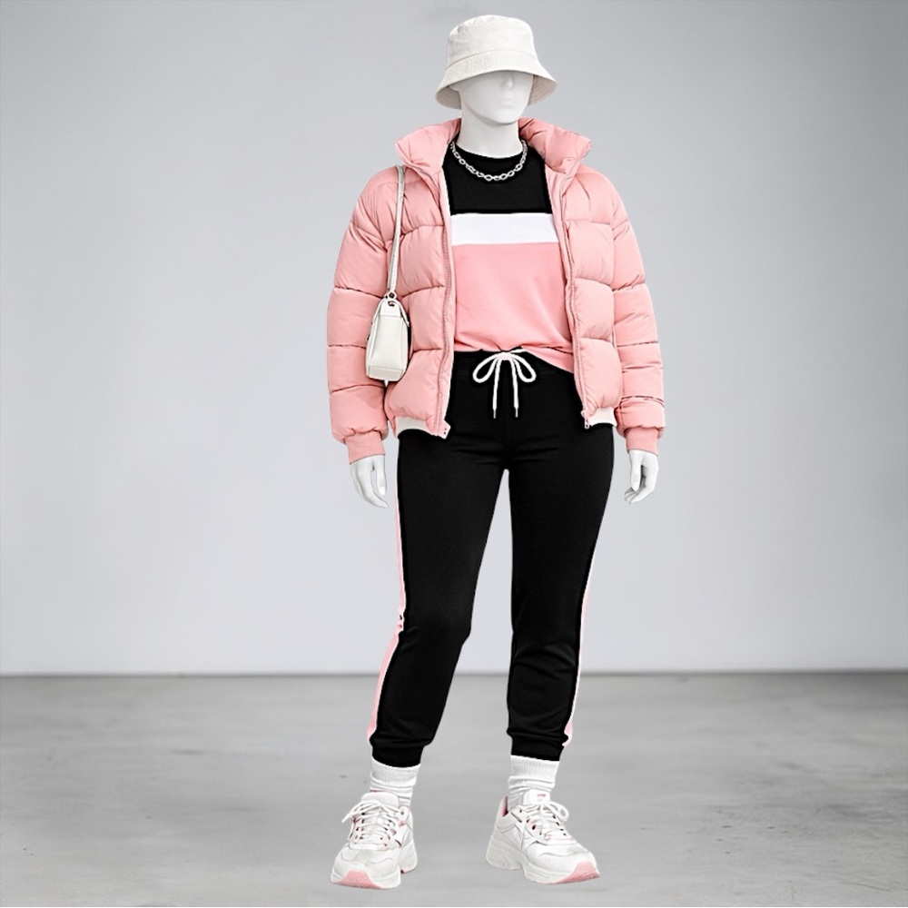 Colorblock Pink, White & Black Long Sleeve Top and Jogger Set - Picture 2 of 13